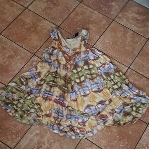 Denim 24/7 Multicolor Tie-Dye Ruffled Sundress in Blue, Green & Yellow